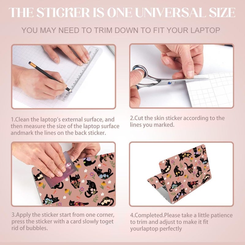 SUPERDANT Black Cat Laptop Skin Cute Kitten Holding Flowers Laptop Sticker PVC Computer Stickers Dustproof Waterproof Art Decal Protector 12" 13" 13.3" 14" 15" 15.4" 15.6" Notebook Art Decal Pink - Image 5
